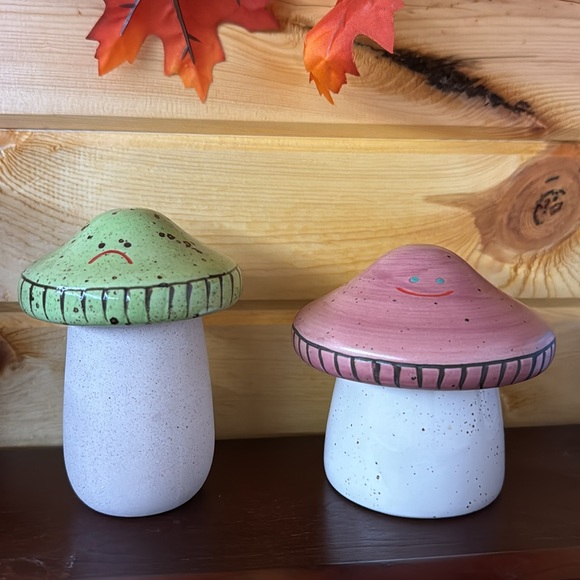 Urban Outfitters Mushroom Set Stash Boxes Jars Canisters Happy Pink Sad Green - Picture 7 of 16